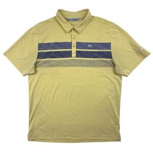 Travis Mathew Golf Polo Shirt Mens XL Yellow Gray Chest Striped Short Sleeve